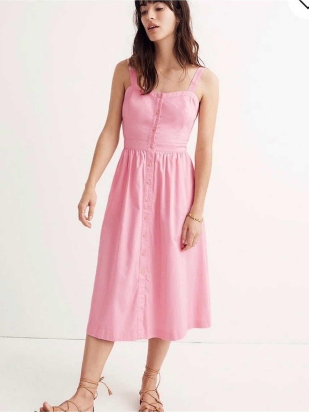 Madewell Pink Cotton Poplin Open Back Bow Midi Dress Size 00